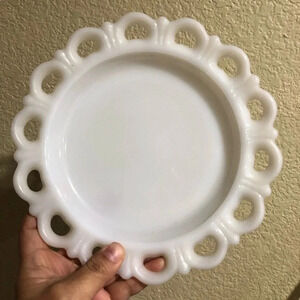 Vintage White Milk Glass Anchor Hocking Round Lace Edge dish decorative vintage
